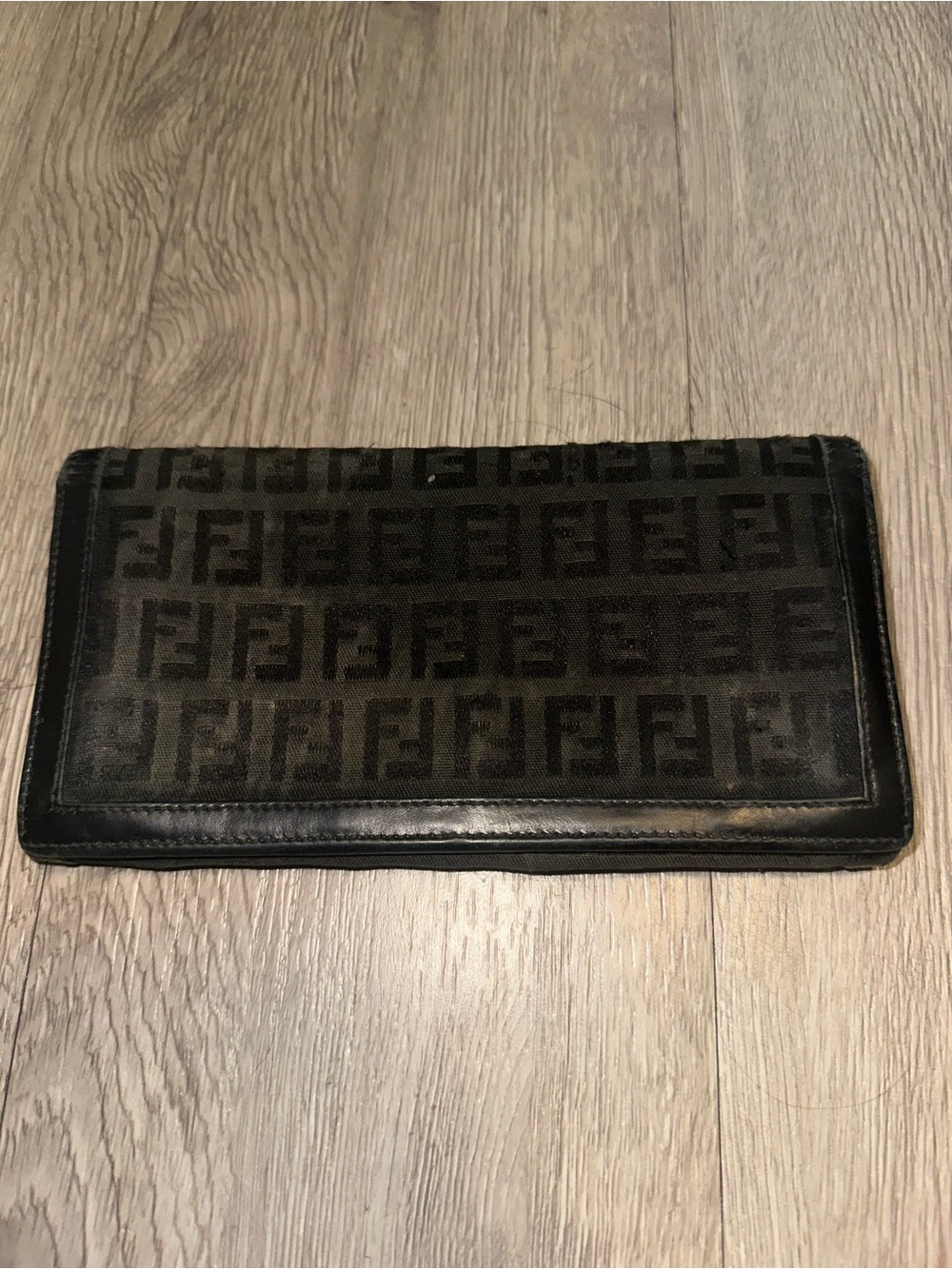 Fendi Zucca Black Leather Trim Organizer Wallet